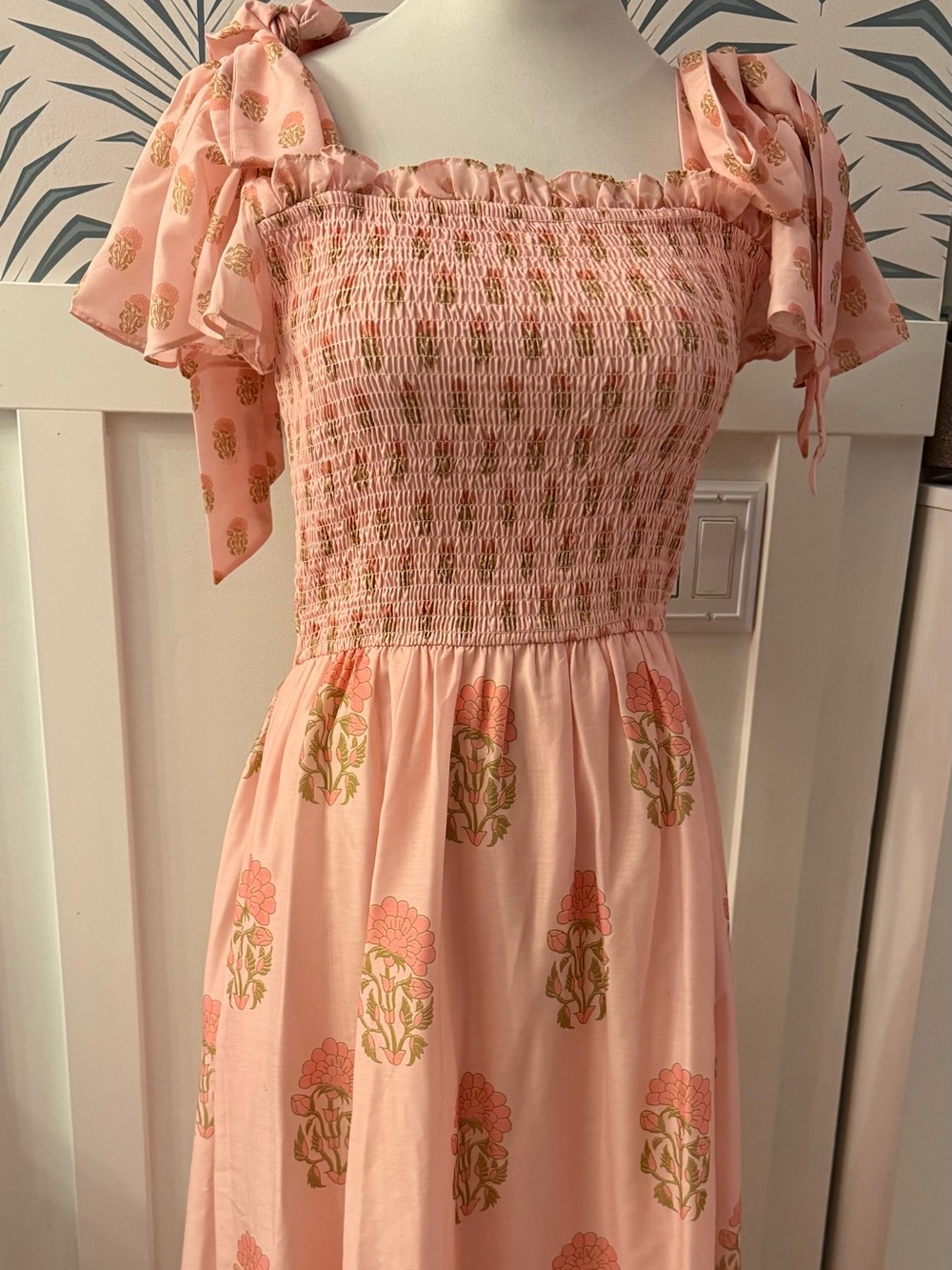Ivy City Co Pink Floral Smocked Maxi Dress
